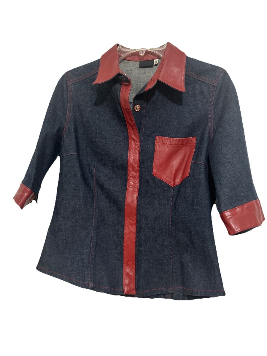 Vintage 1990's Dolce Gabbana Denim & Red Leather Trim Top Size 30
