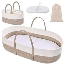 Changing Baskets Set, Moses Basket with Pad and Diaper Caddy, Set of 2 Basket...
