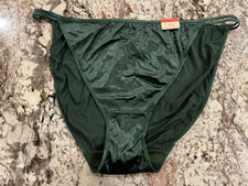 Vintage 90s CACIQUE Plus Size 26/28 Shiny Green Satin String Bikini Panties NWT