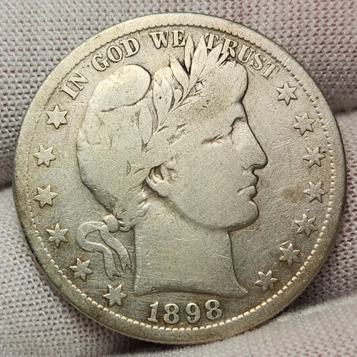 1898 S 50C Barber Silver Half Dollar - Early Date!  VG Condition - Barb-98S