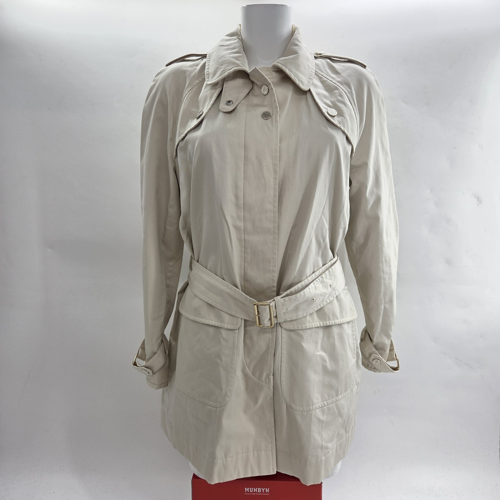 Massimo Dutti Women's Trench Coat Size EUR  XL Beige Cotton Jacket Belted Popper
