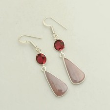 Mookaite Jasper Garnet Gemstone Drop Dangle Earrings Jewelry Gift 1.8