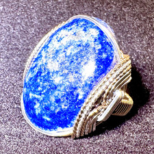 Handmade Wire-Wrapped Lapis Lazuli Cabochon R...