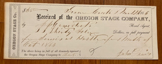 1866 Oregon Stagecoach Co pagamento al dipendente