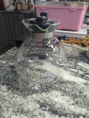 VINTAGE GLASS 12 CUP WHISTLING TEA KETTLE MEDELCO SCHOTT DURAN GERMANY CAFE BREW