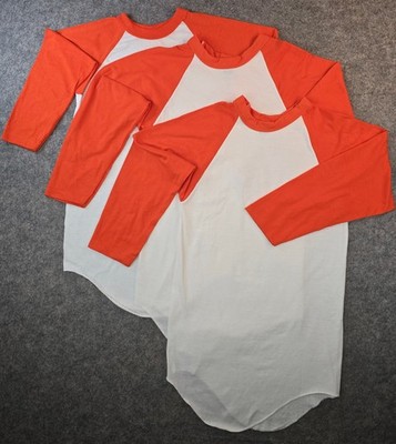NOS SML Russell Stedman Raglan Tee Orange White Vintage Single Stitch Dead Stock