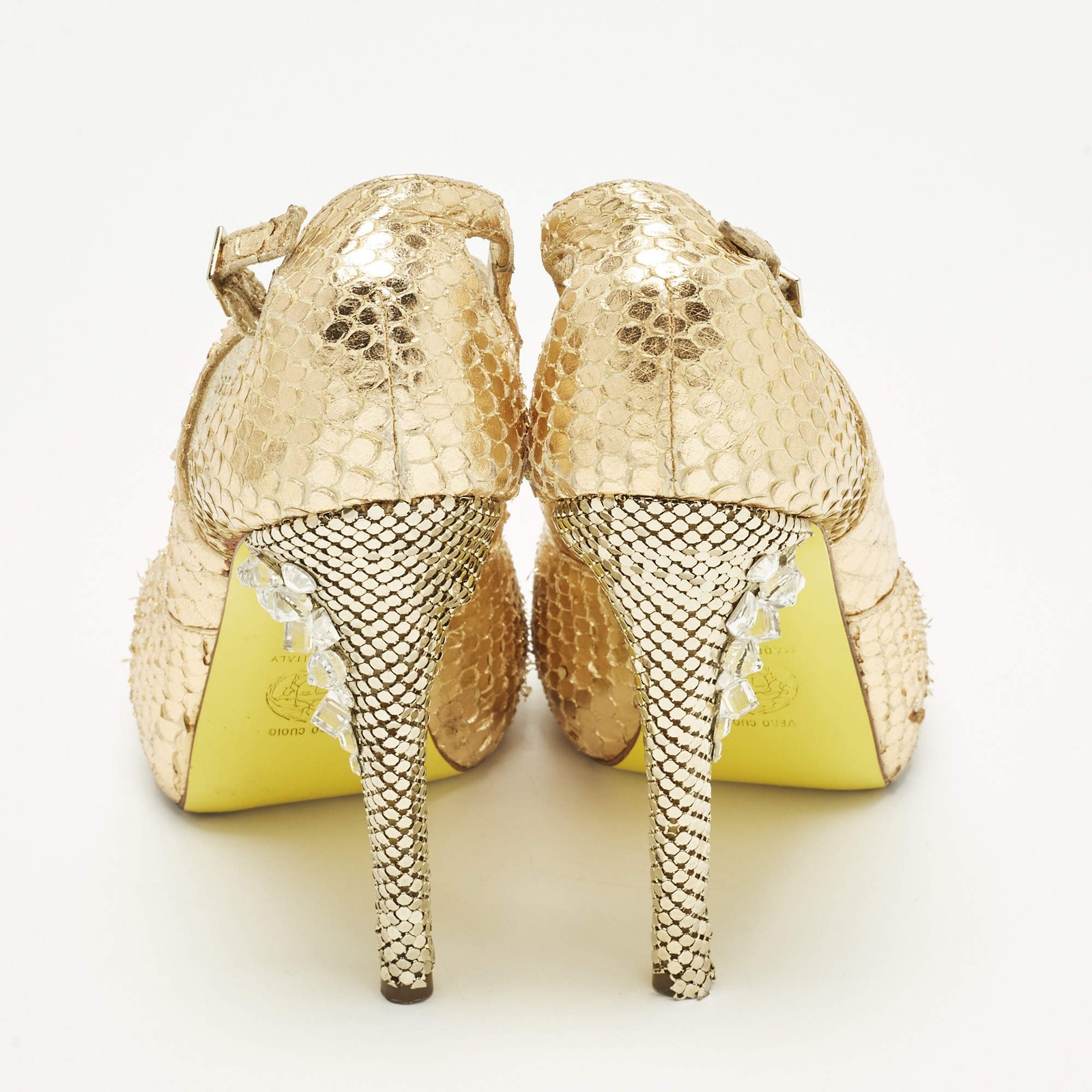 Versace Greca Size 36 Gold Python Embossed Leathe… - image 5