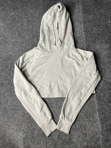 Gymshark Cropped Hoodie Womens Small Beige Long Sleeve Training Jumper Ladies