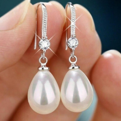 Elegante Ohrhänger Wassertropfen Design Damen Ohrringe mit Perle und Strass