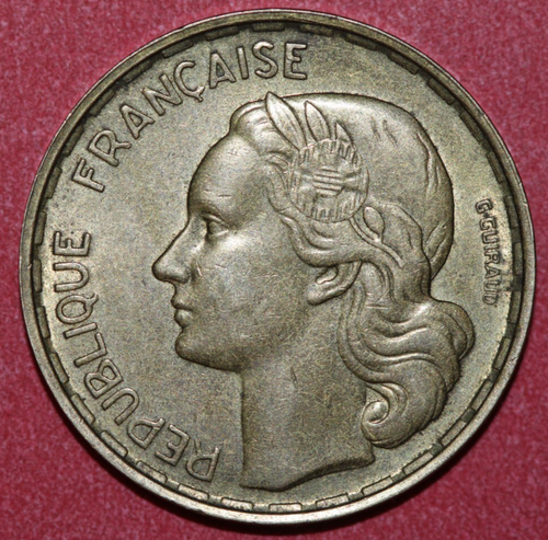 France 1953 B 50 Francs Woman with wreath in her hair, Rooster-Foreign Coin 27mm