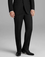  395 Canali US 32W/EU 46 Mens Black Wool Classic Suit Solid Trousers Pants Italy