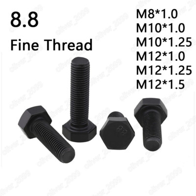 Fine Thread Black 8.8 Steel Hexagon Bolts Hex Head Screws M8 M10 M12