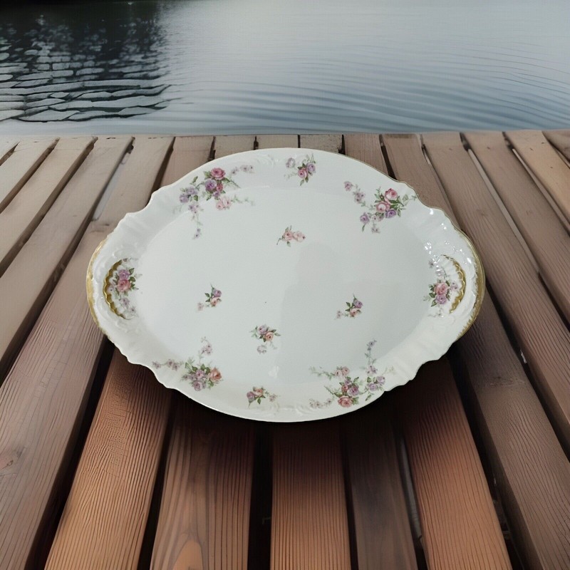 Theodore Haviland Limoges France 18" Antique Oval Pink Floral Porcelain Platter 