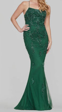 FAVIANA LACE-UP BACK PROM DRESS S10634 great condition, size 2, hunter green
