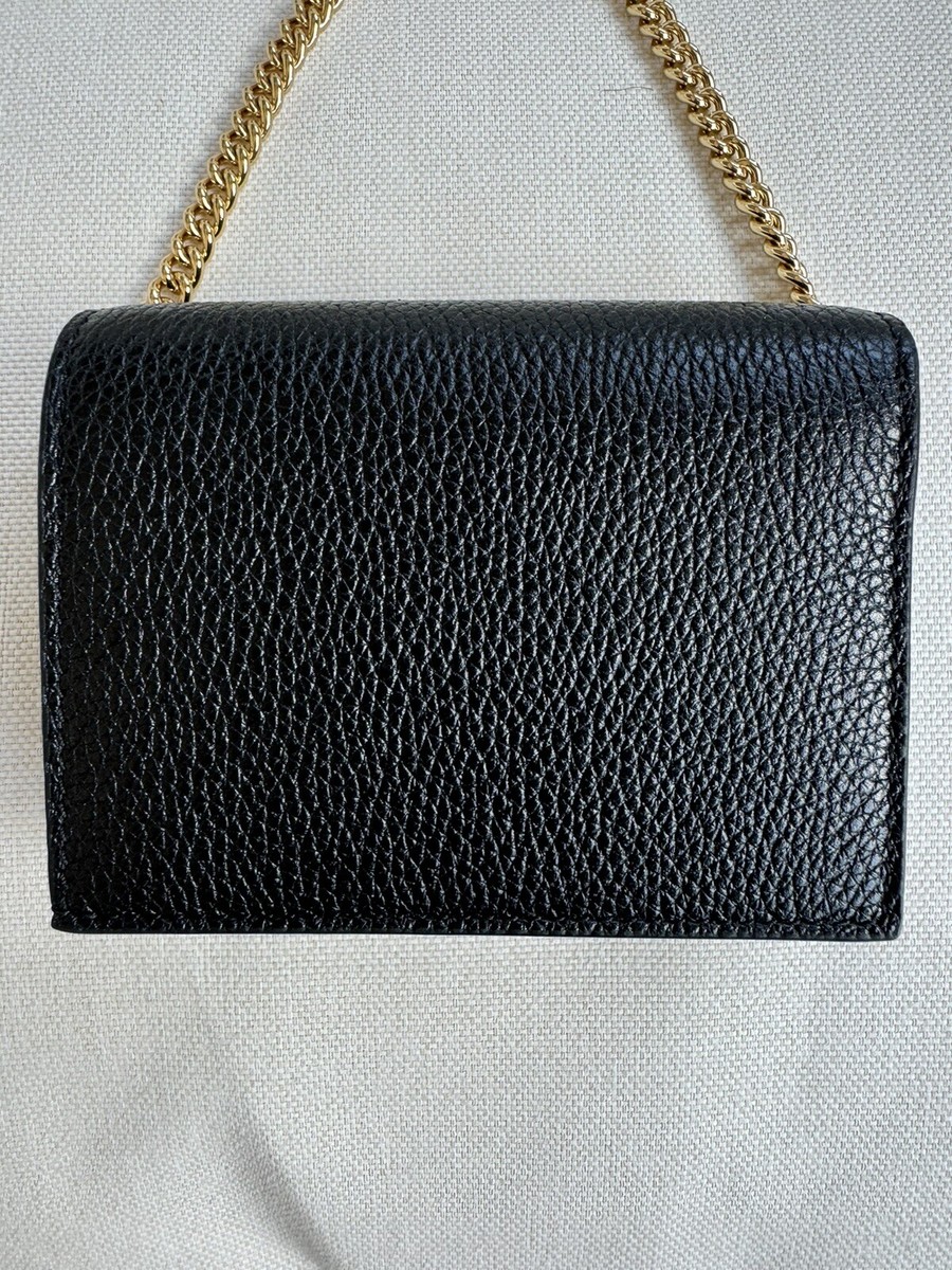 Gucci★素敵！Zumi Black Leather Gold Chain Mini Wallet New Gucci Zumi Grey Leather Gold Chain Bi-Fold Mini Wallet