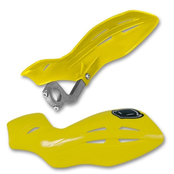 Protège-mains UFO Gravity jaune contre les bris de leviers et blessures en motocross
