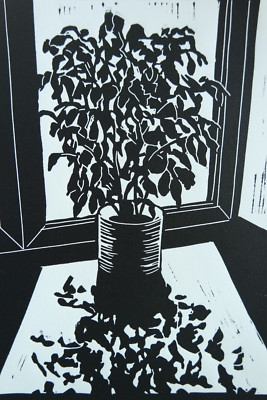 Linocut ''Ficus Benjamina'', original print, signed T. Ehmke, 2025