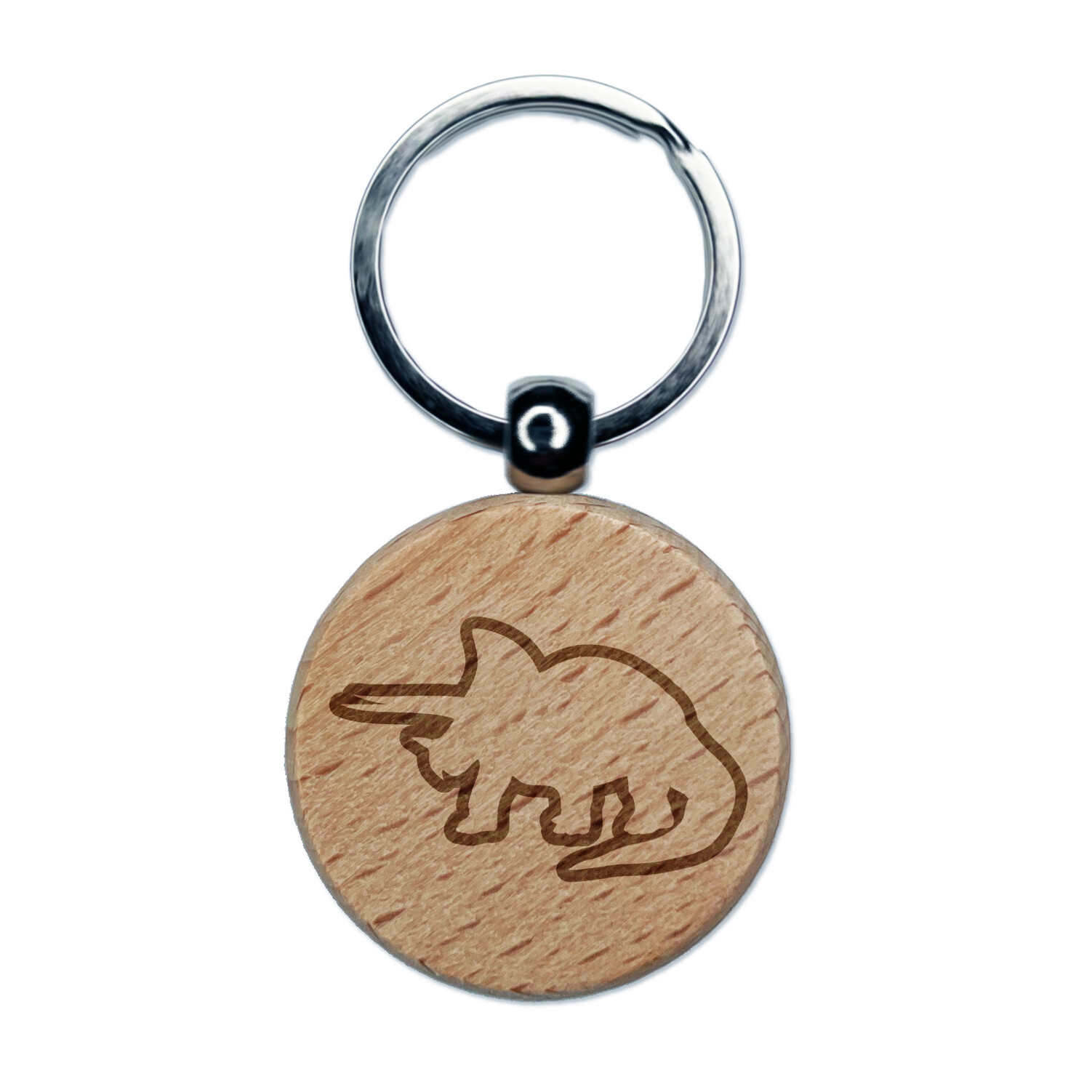 Triceratops Dinosaur Outline Engraved Wood Round Keychain Tag Charm