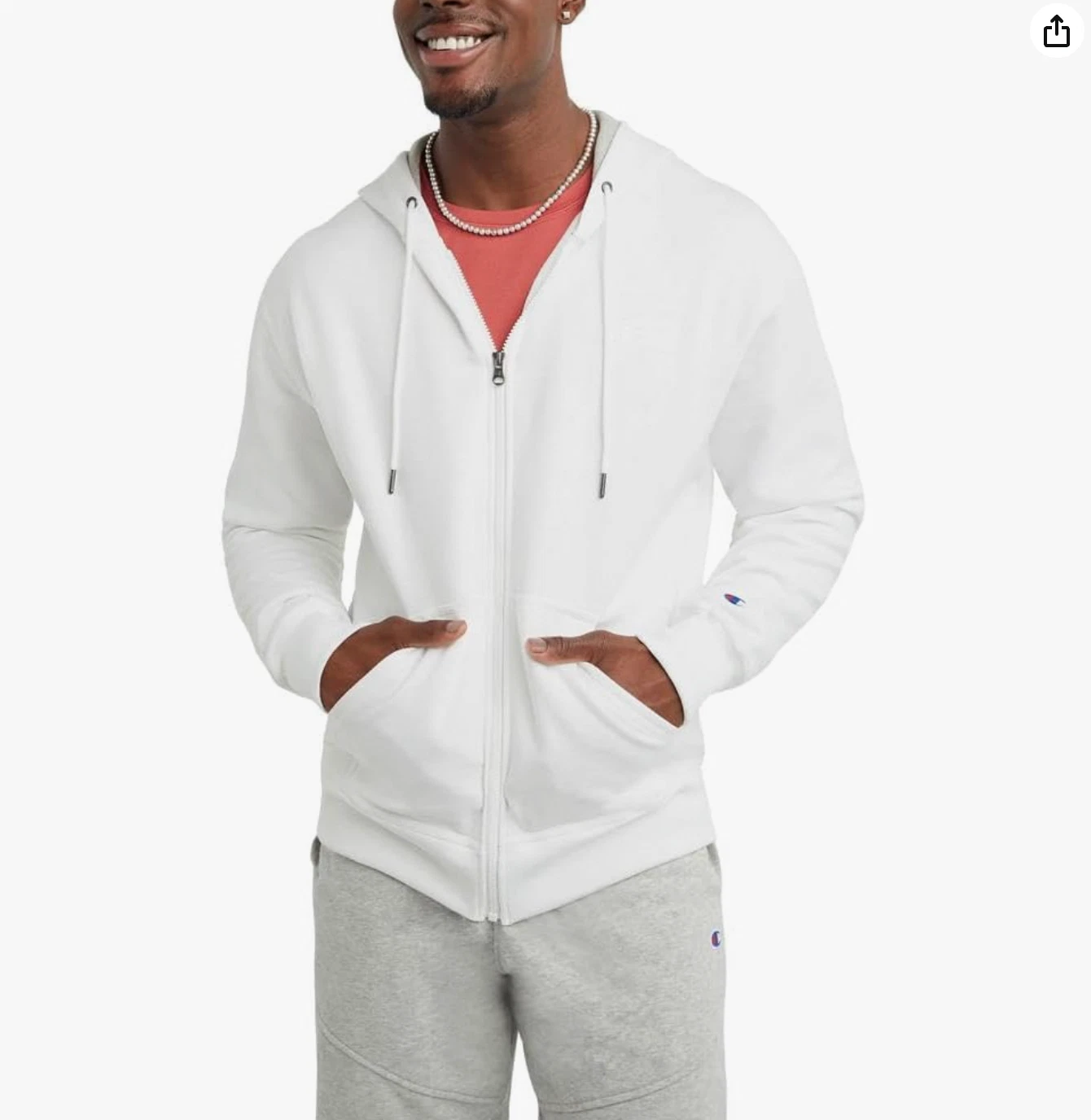 CHAMPION Men's Zip-Up Hoodie, Powerblend, Sweatshirt for Men WHITE / Size XL