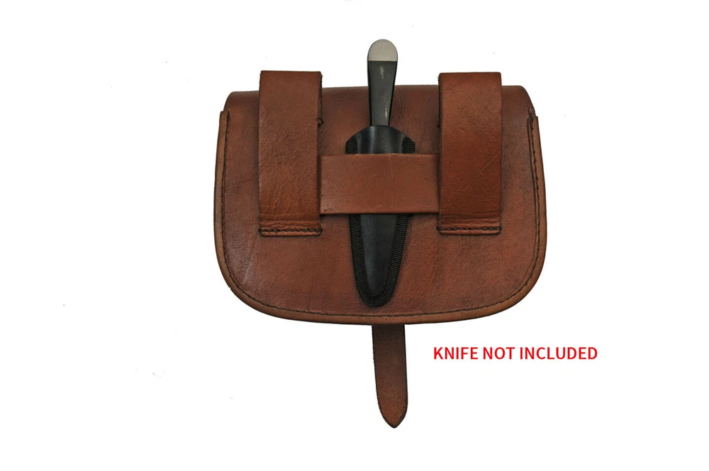 Medieval Belt Bag | Brown Real Leather Day Sporran Pouch with Knife Holster