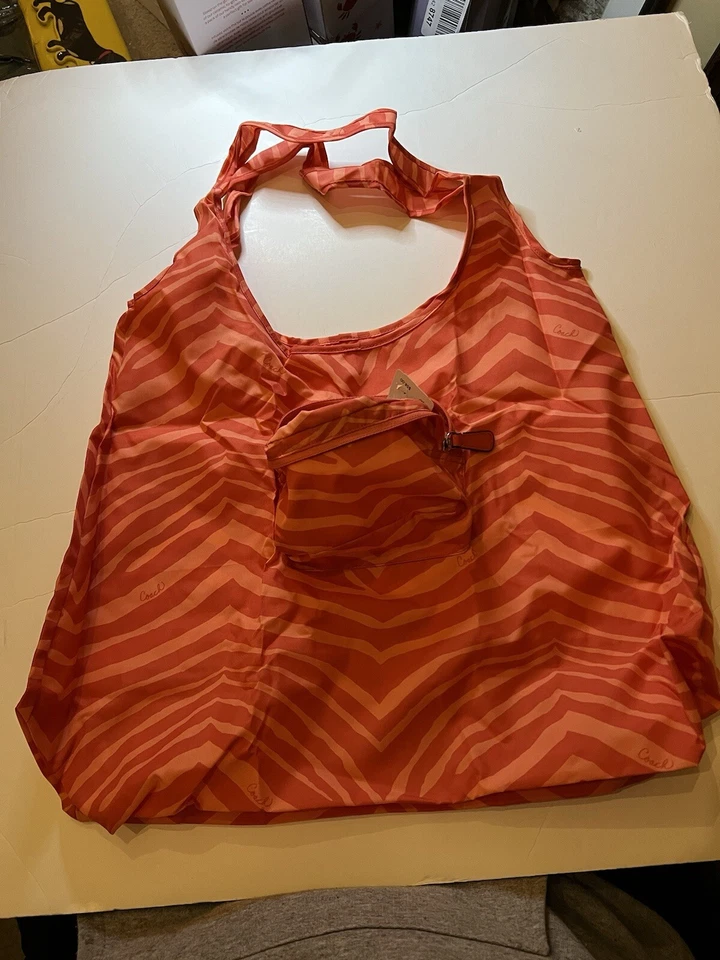 Coach Folding Packable Tote, Zebra Print, Orange, Great for Fall Shopping!