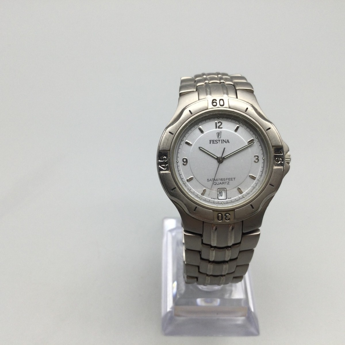 Festina Watch Men 34mm Titanium Silver Tone Date B865 50M New