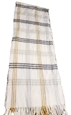 Italian Cejon Women's Scarf White Ivory Cream Plaid Soft 11" x 58"in