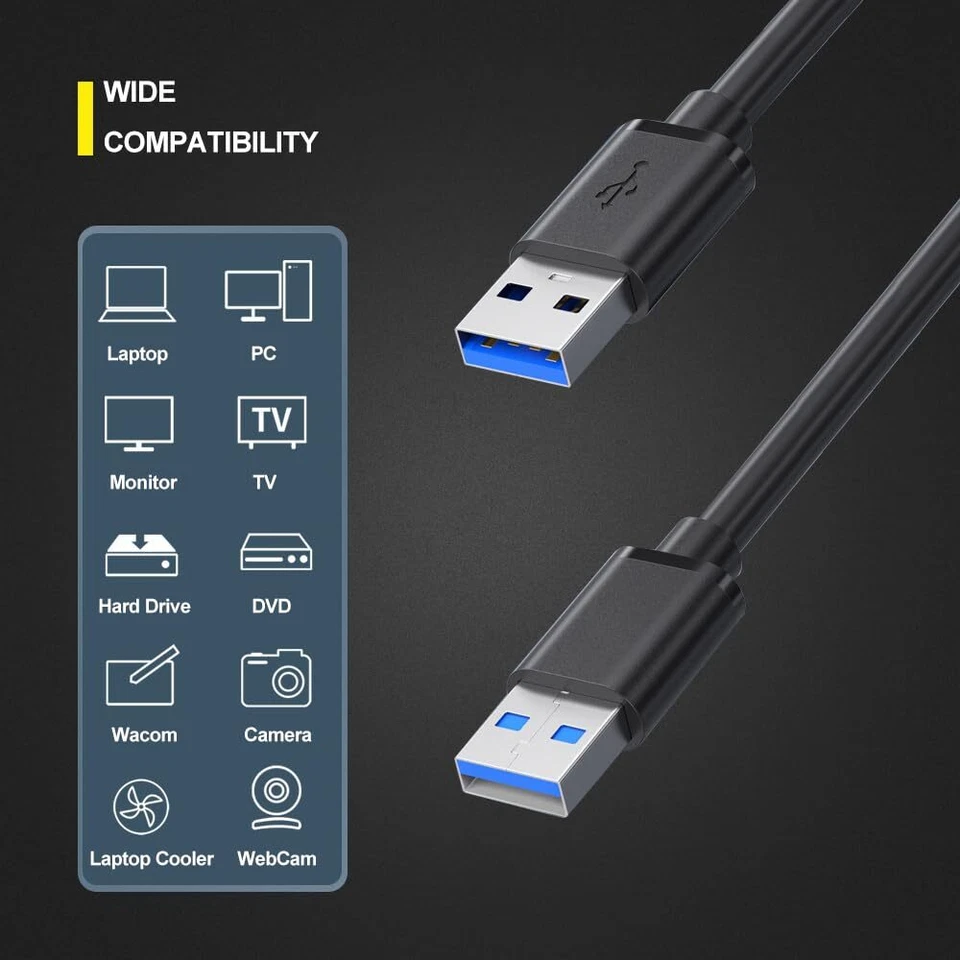 USB 3.0 A Male to A Male Cable Data Transfer Super Speed Power Charger Metal Lot - Image 3 of 4