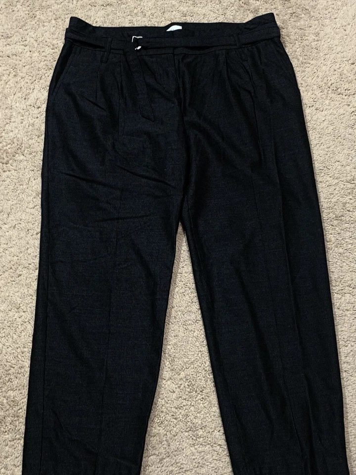 Pantalones de vestir Ann Taylor Loft para mujer talla 8 negros a rayas Marisa pantalón al tobillo con cinturón Foto 4 de 4