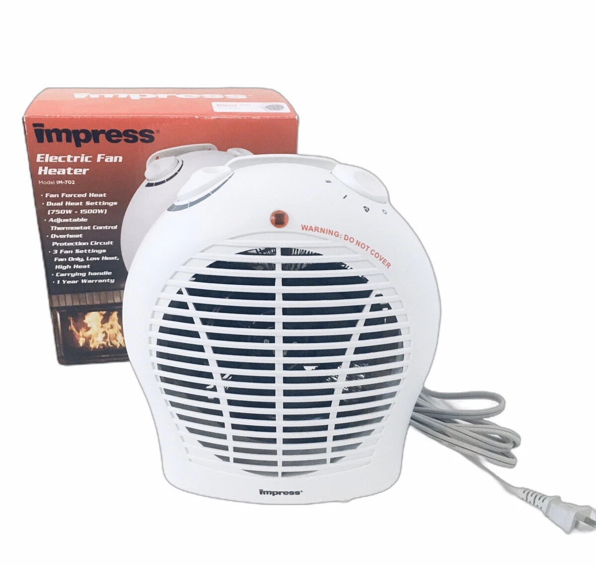 Impress Electric Heater Fan White Includes Original Box Tested Works | eBay