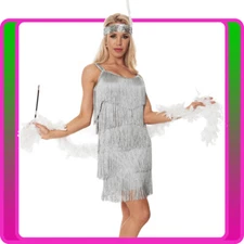 Deluxe 20s Gatsby Costume Grey Flapper 1920s Charleston Roaring 20's Fancy Dress