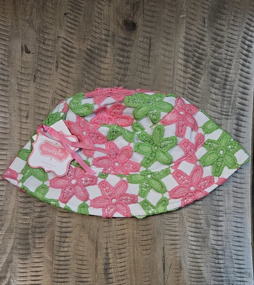 💜🩷Barro PieRosa/Verde Floral Bordado Bebé Niña Infante Sombrero Talla Única 💜🩷 Foto 3 de 4