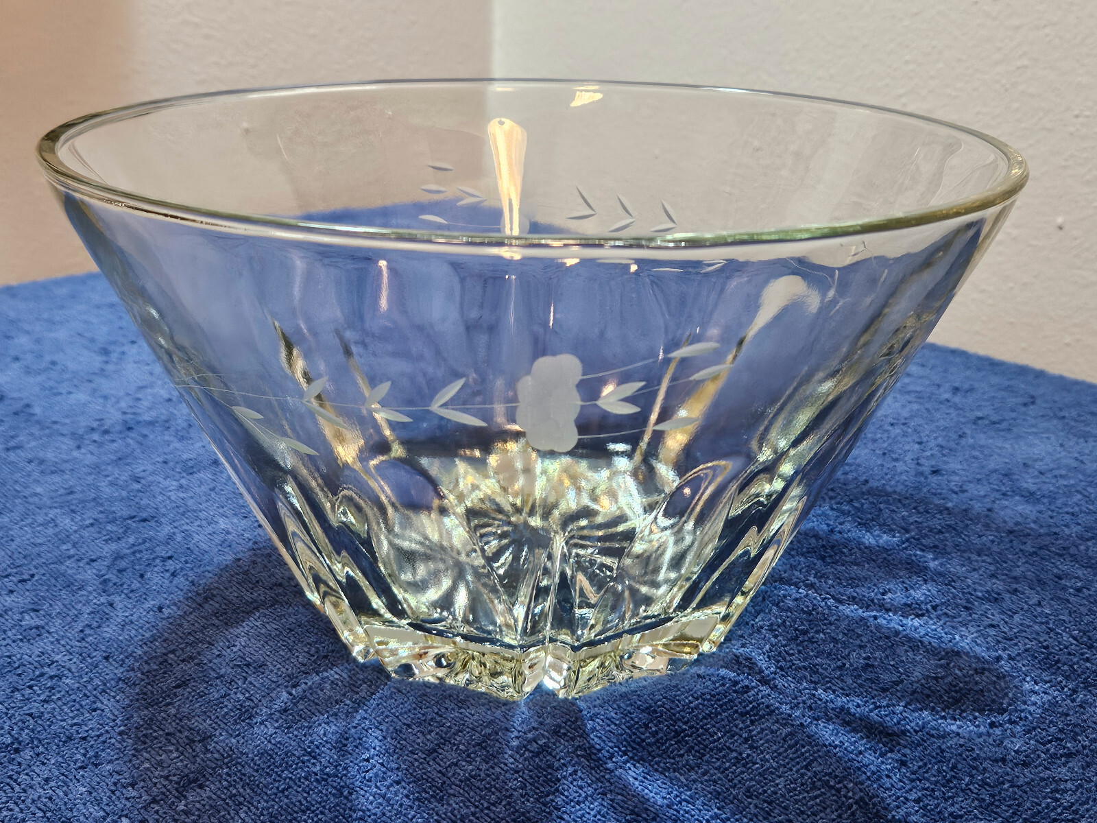 VTG Princess House Clear Heavy Crystal Salad Bowl, Etched 9.75