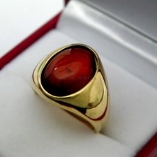 Natural Hessonite Garnet Gemstone with Gold Plated 925 Sterling Silver Ring 827