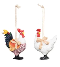 Set of 2 CHICKEN & ROOSTER Barnyard Christmas Ornaments, by Gallerie II