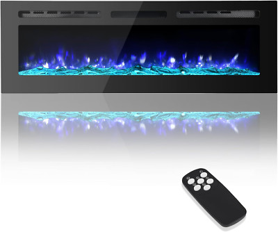 60'' Ultra-Slim Electric Fireplace Insert with Timer & 12 Flame Colors, Black