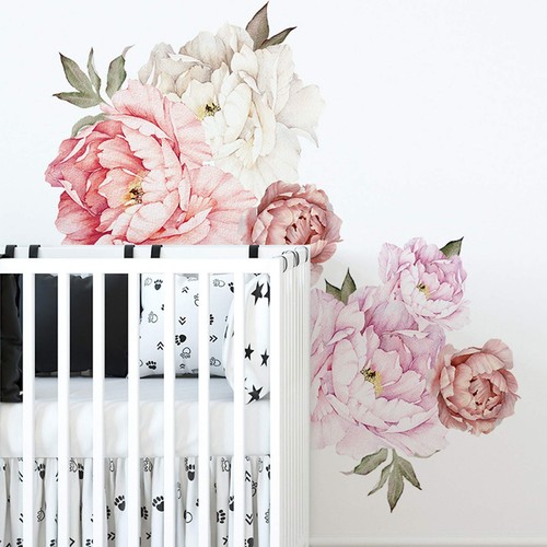 Peony Flowers Wall Decals Floral Wall Stickers for Living Room Bedroom Bathroom - 第 6/7 張圖片