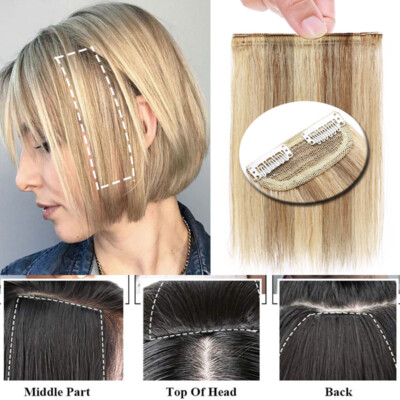 Thick Hair Pad Clip In Topper Base Remy Human Hair Extensions Short Hairpiece US