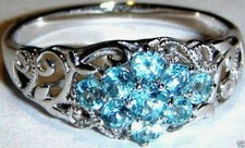 18K White Gold, Blue Apatite Round Cocktail Scroll Ring, Size 7, 2.50 Grams