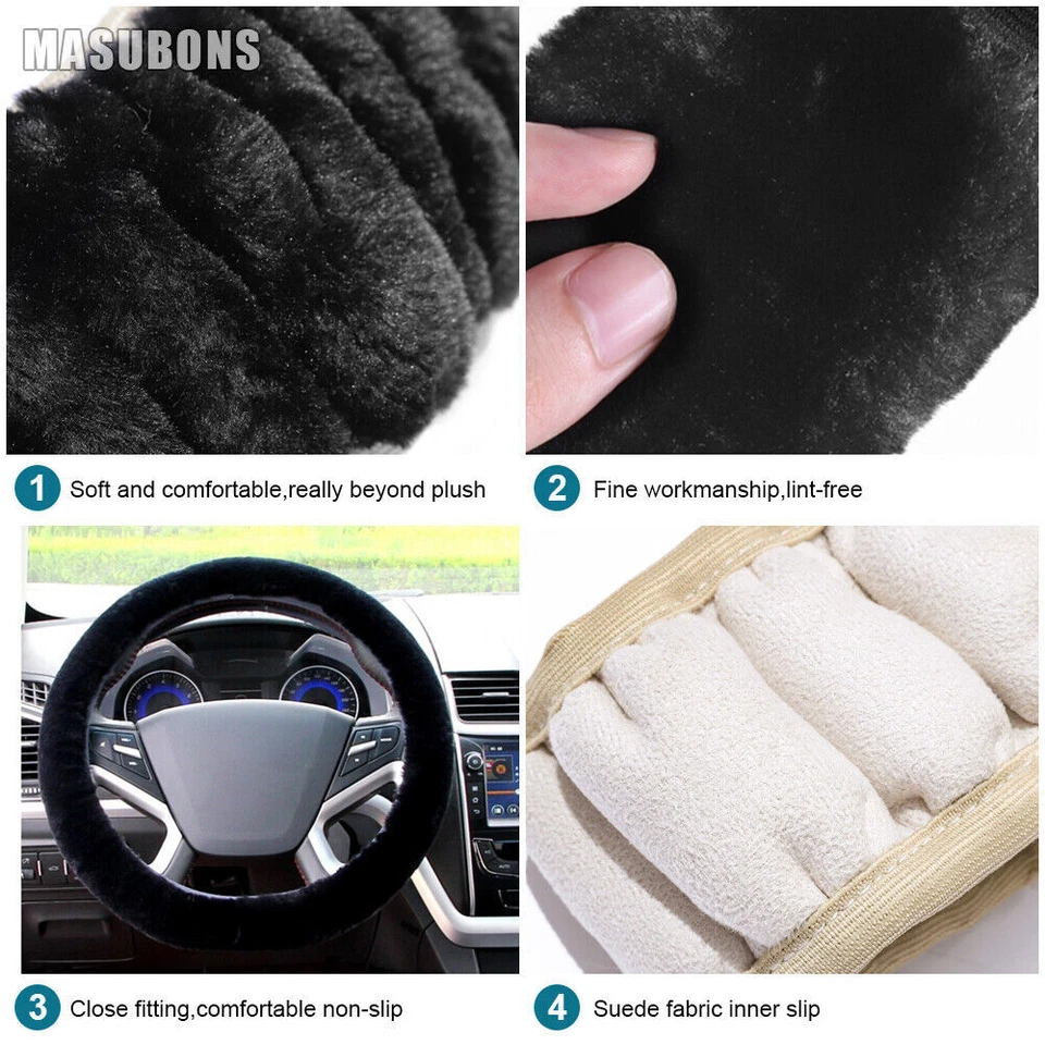Cubiertas de volante de piel de oveja sintética transpirables antideslizantes para coche Ferrari de 15"" Foto 4 de 4