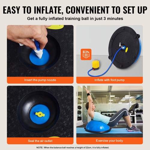 VEVOR 23" Half Exercise Ball Trainer Yoga Balance Stability Ball Resistance Band - Picture 5 of 12