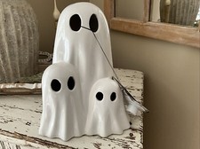 Hallow Home Ceramic Led Light Up Spooky Ghost Trio Halloween Decor 10 Inch New
