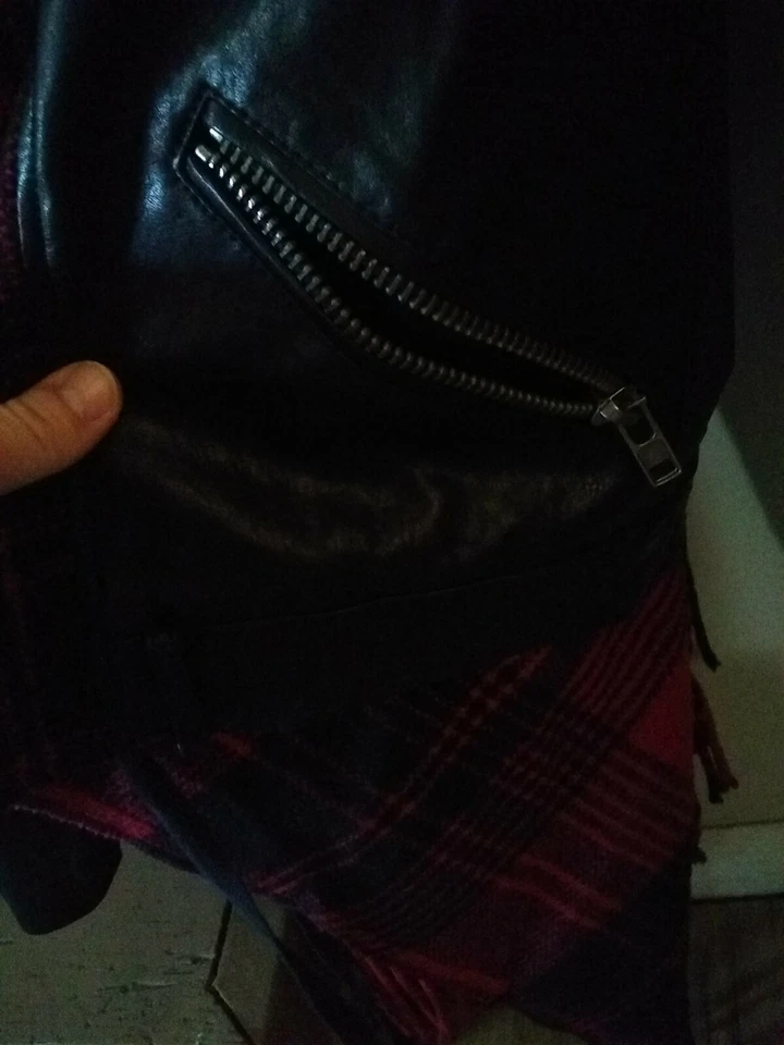 Перемотка женщин красный шарф кожаная куртка XS - Изображение 4 из 4