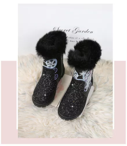 Winter Kids Girls Elsa Princess Crystal Sequin High Boots& velvet Christmas gift - Picture 33 of 50