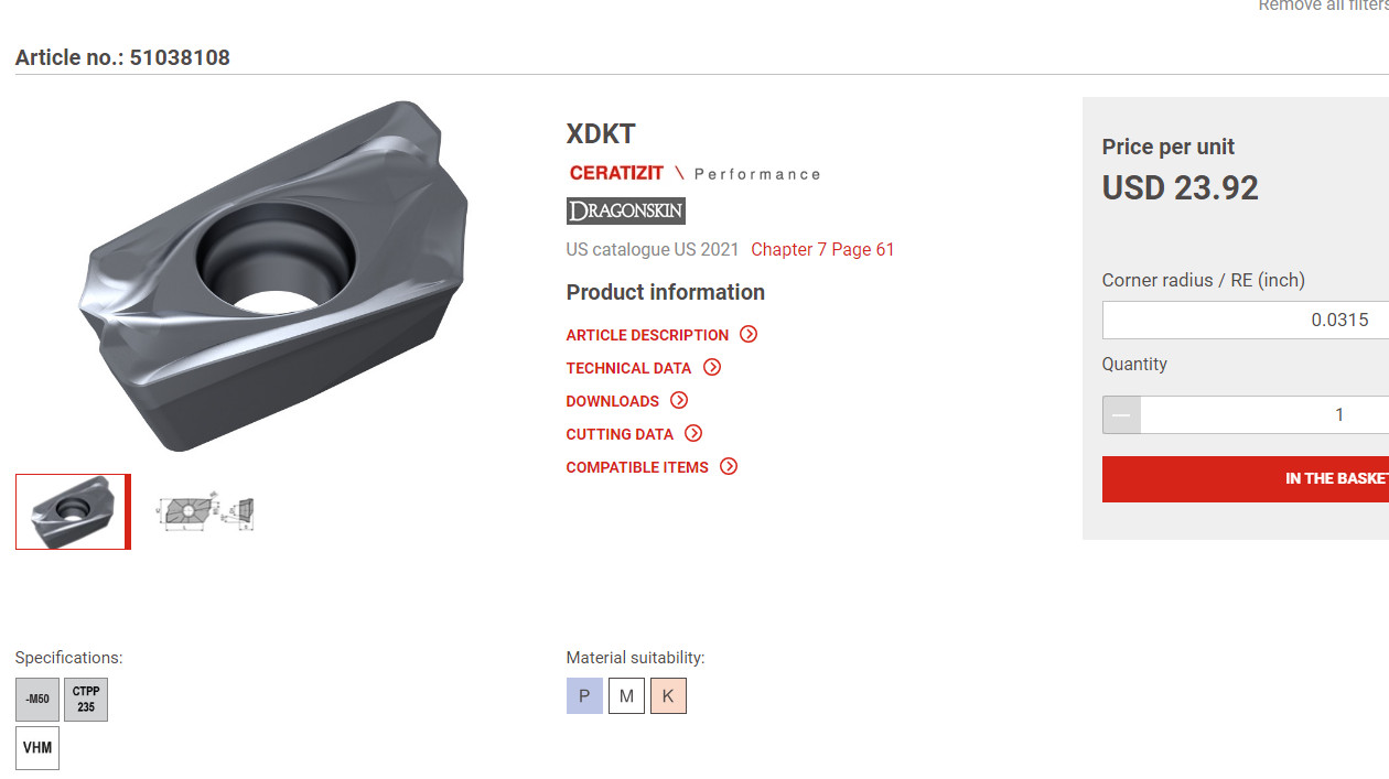 CERATIZIT Milling Inserts XDKT150508SR-M50 CTPP235 WNT ORIGINAL NEW 10 pcs.