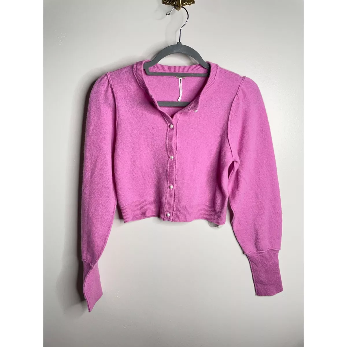 Free People Cashmere Pink Cardi Cardigan Sweater Pearl Button Size S NEW $148