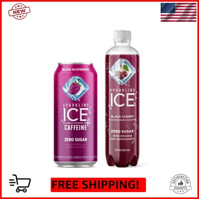 Caffeine Black Raspberry Sparkling Water Pack of 12 and Black Cherry Sparklin...