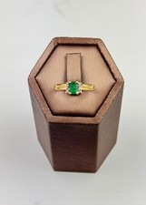 Emerald And Diamond 9ct Gold Ring Vintage And Hallmarked, natural emerald 