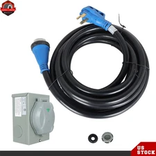 50 Amp 25 Feet Locking RV Extension Cord + Power Inlet Box NEMA14-50P/SS2-50R