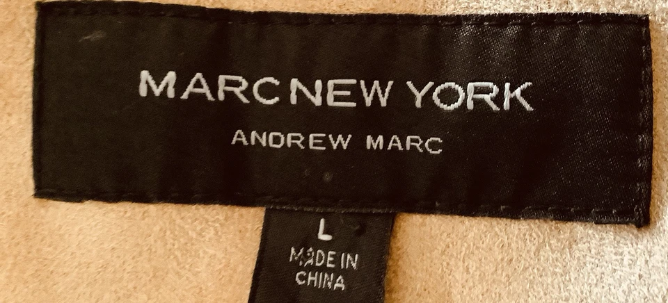 Marc New York Coat Open Front Duster SzL Tan Faux Suede Fringe Openwork Trim - Image 3 of 4